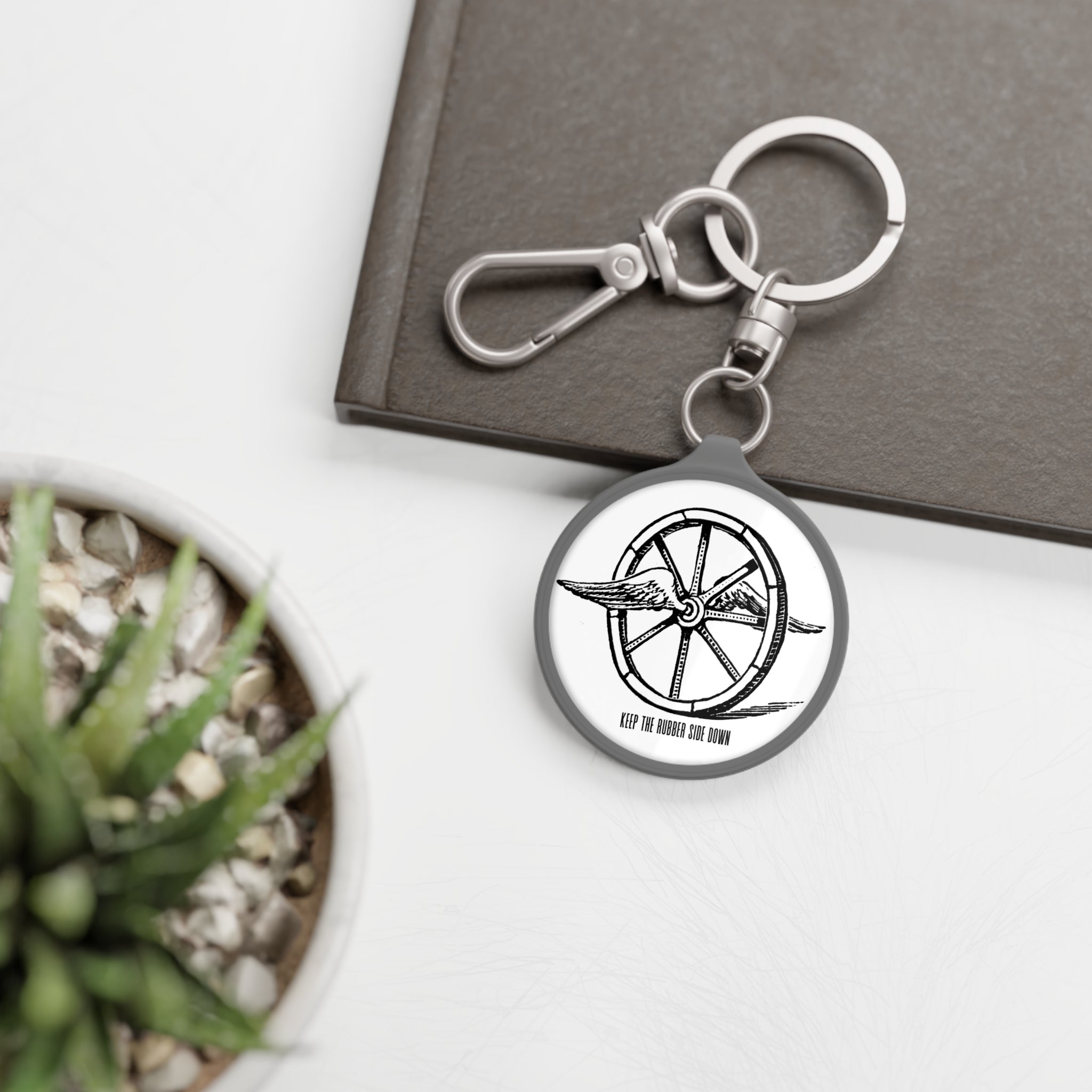 Winged Wheel Illustration Keyring Tag | Vintage Bicycle Charm
