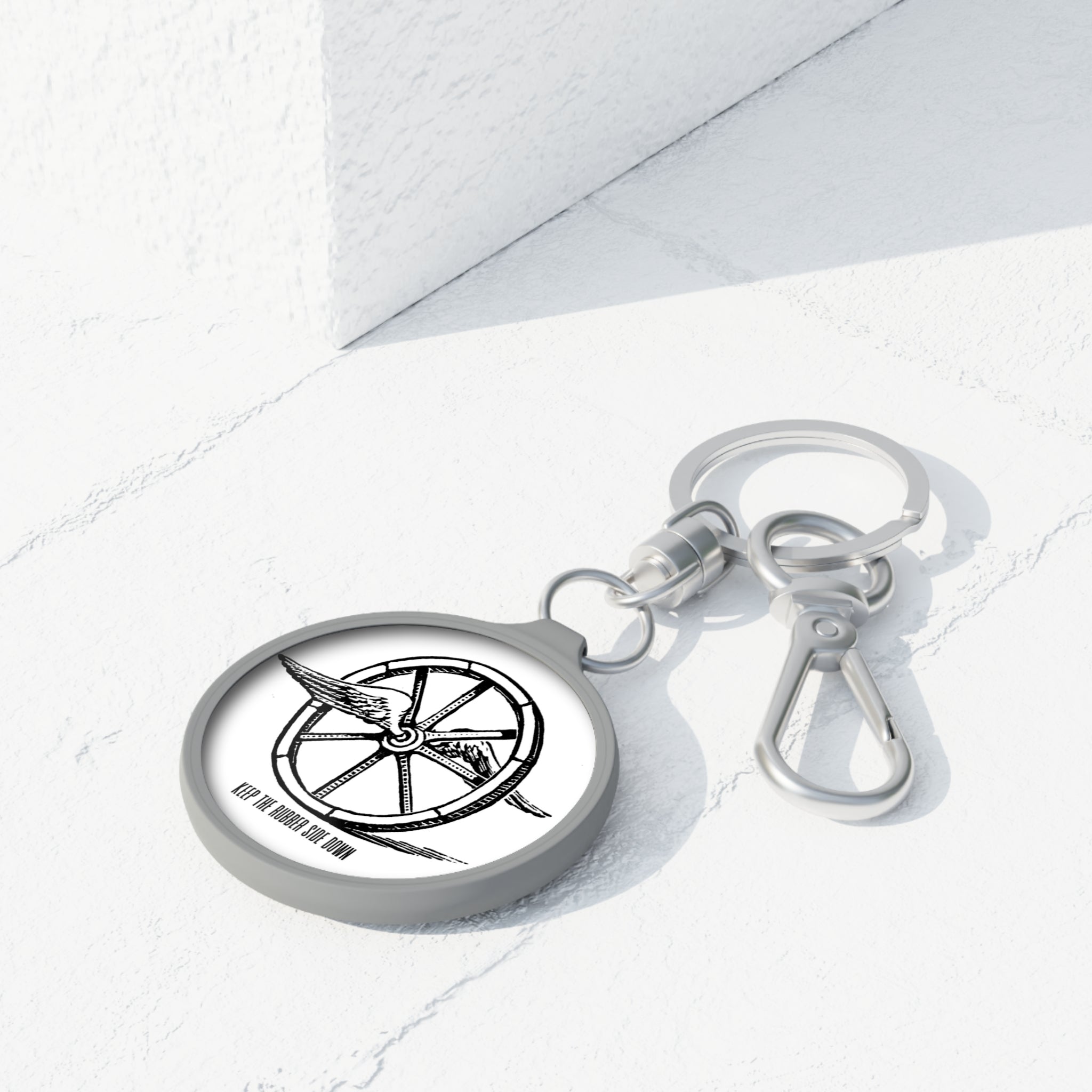 Winged Wheel Illustration Keyring Tag | Vintage Bicycle Charm
