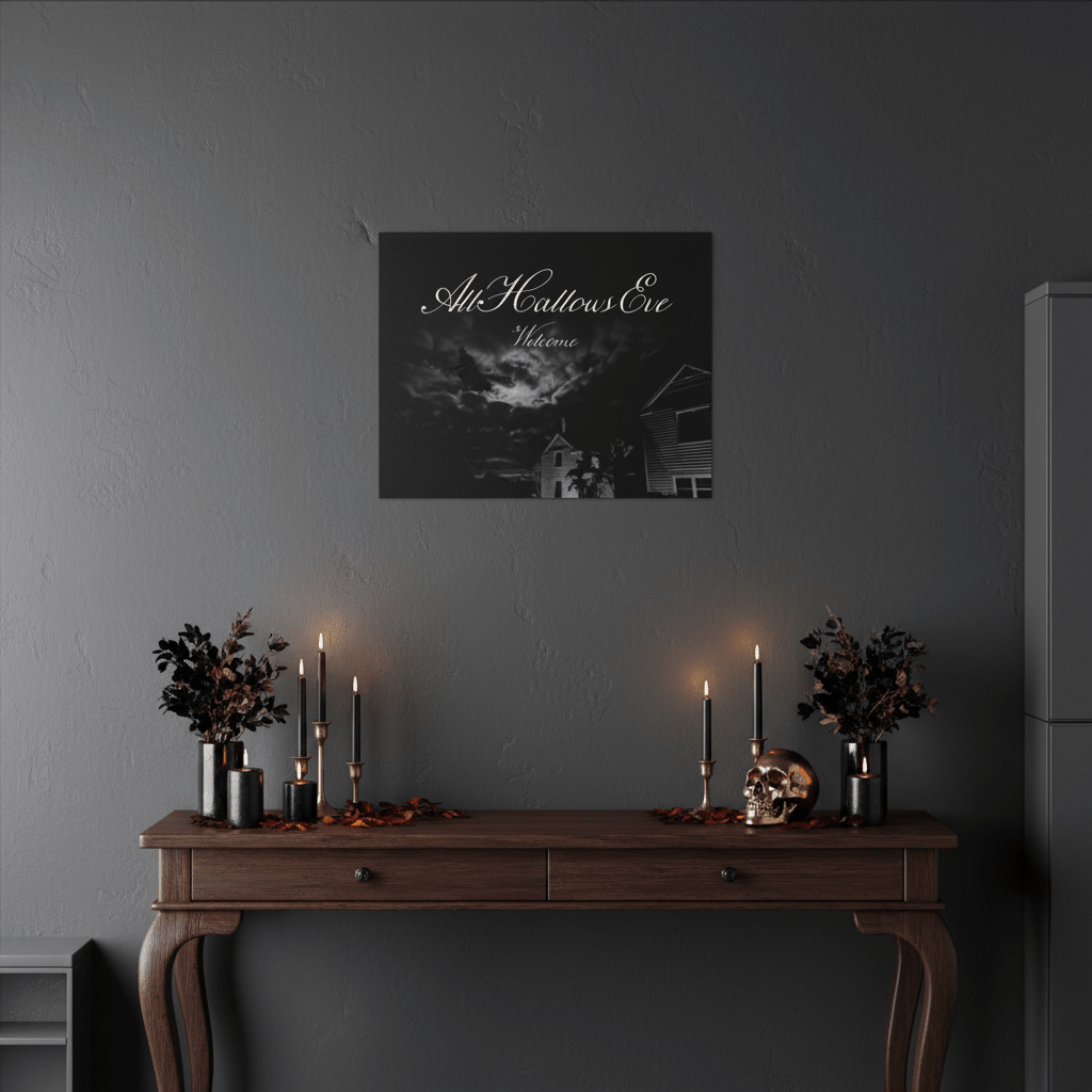 All Hallows Eve Welcome Canvas — Gothic Halloween Wall Art - GreyDoor Goods
